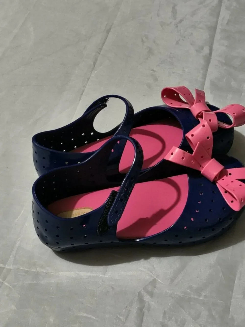Mini Melissa Navy Blue Furadinha XL Mary Jane Flats Girls Size 11